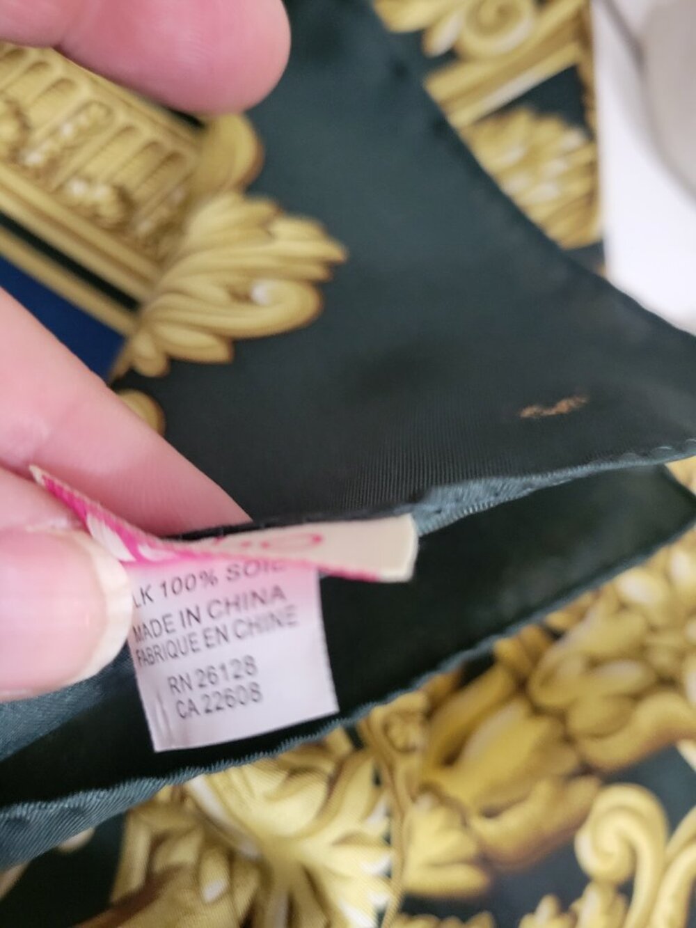 Vintage 100% Silk Scarf by Echo-Classic Gold and Teal and Green - Picture 2 of 4
